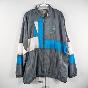 Puma XL Vintage Windbreaker Jacket Gray Blue Nylon Mesh Lined Full Zip Track